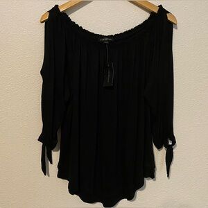 LANE BRYANT Womens Black Tie Up Split Sleeve Cold Shoulder Blouse Size 14/16